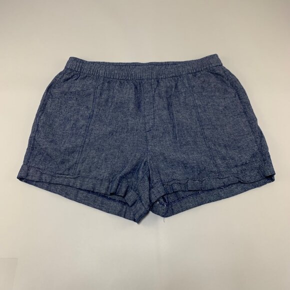 Old Navy Blue Chambray Linen Blend High Rise Pull On Shorts L - Picture 1 of 5